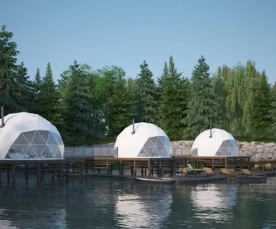 FDomes Glamping geodesic domes by the lake in glamping business