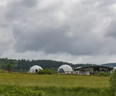 white geodesic dome on the field