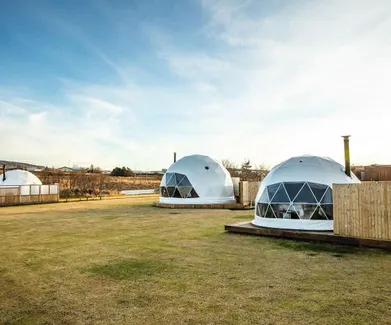 three white geodesic dome on the campsite