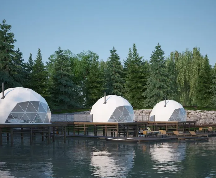 FDomes Glamping geodesic domes by the lake in glamping business