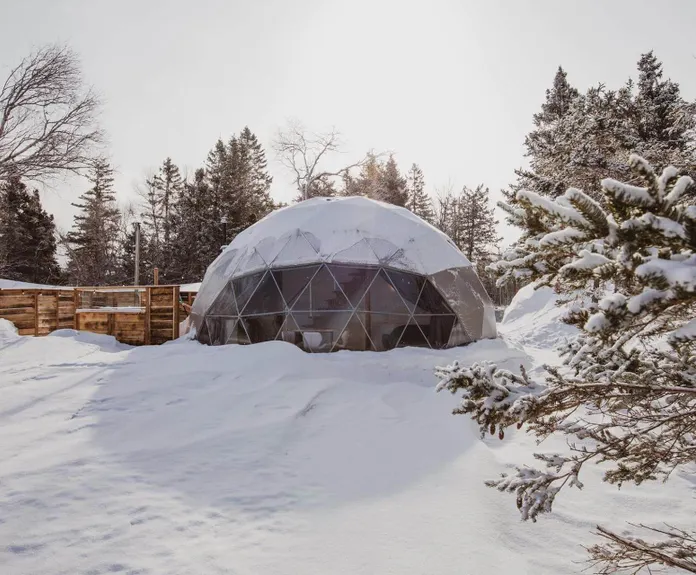 FDomes glamping at Cielo Resort dome in snow