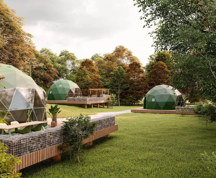 geodesic dome in the garden at Tiny Meadow