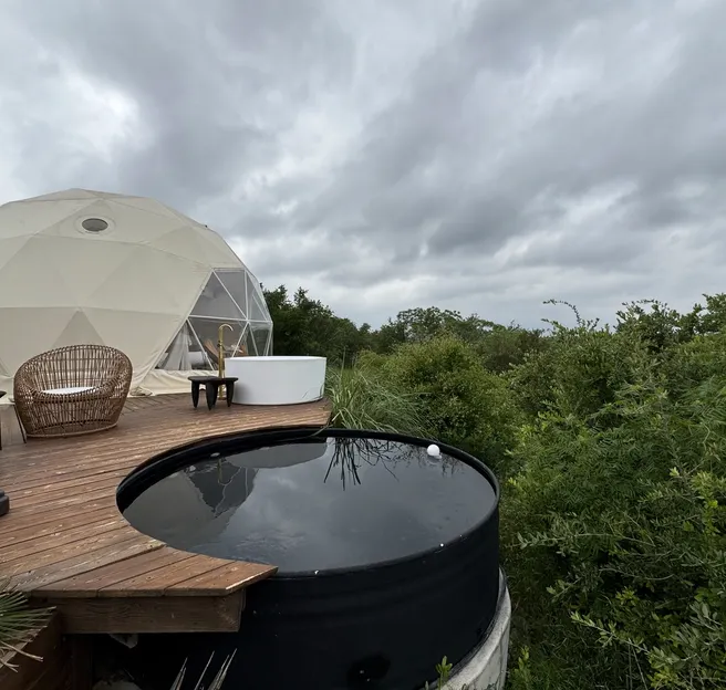 beige geodesic dome at the hill in Fischer, Texas, USA