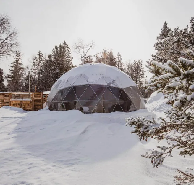FDomes glamping at Cielo Resort dome in snow
