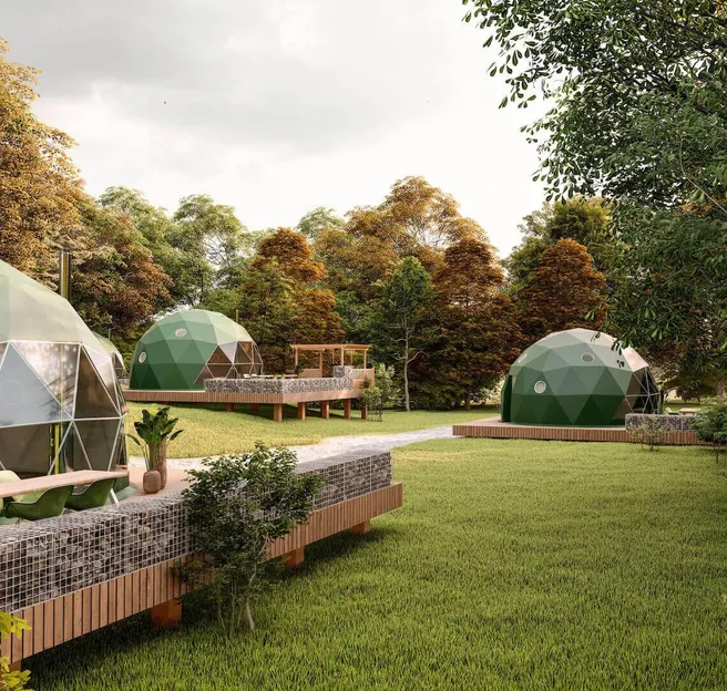 geodesic dome in the garden at Tiny Meadow