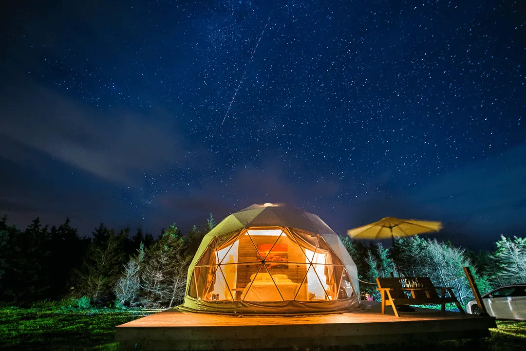 Archers Edge glamping resort in the night