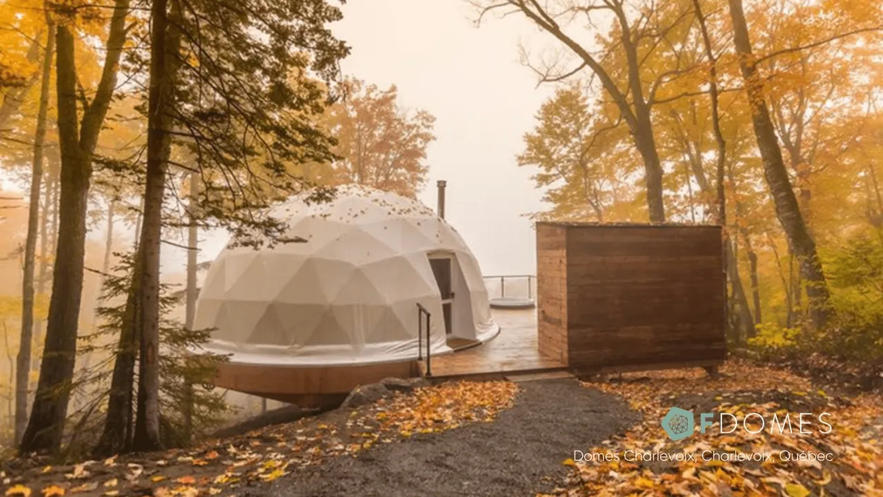 glamping dome in autumn