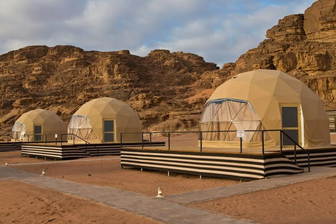 brown domes on a desert resort