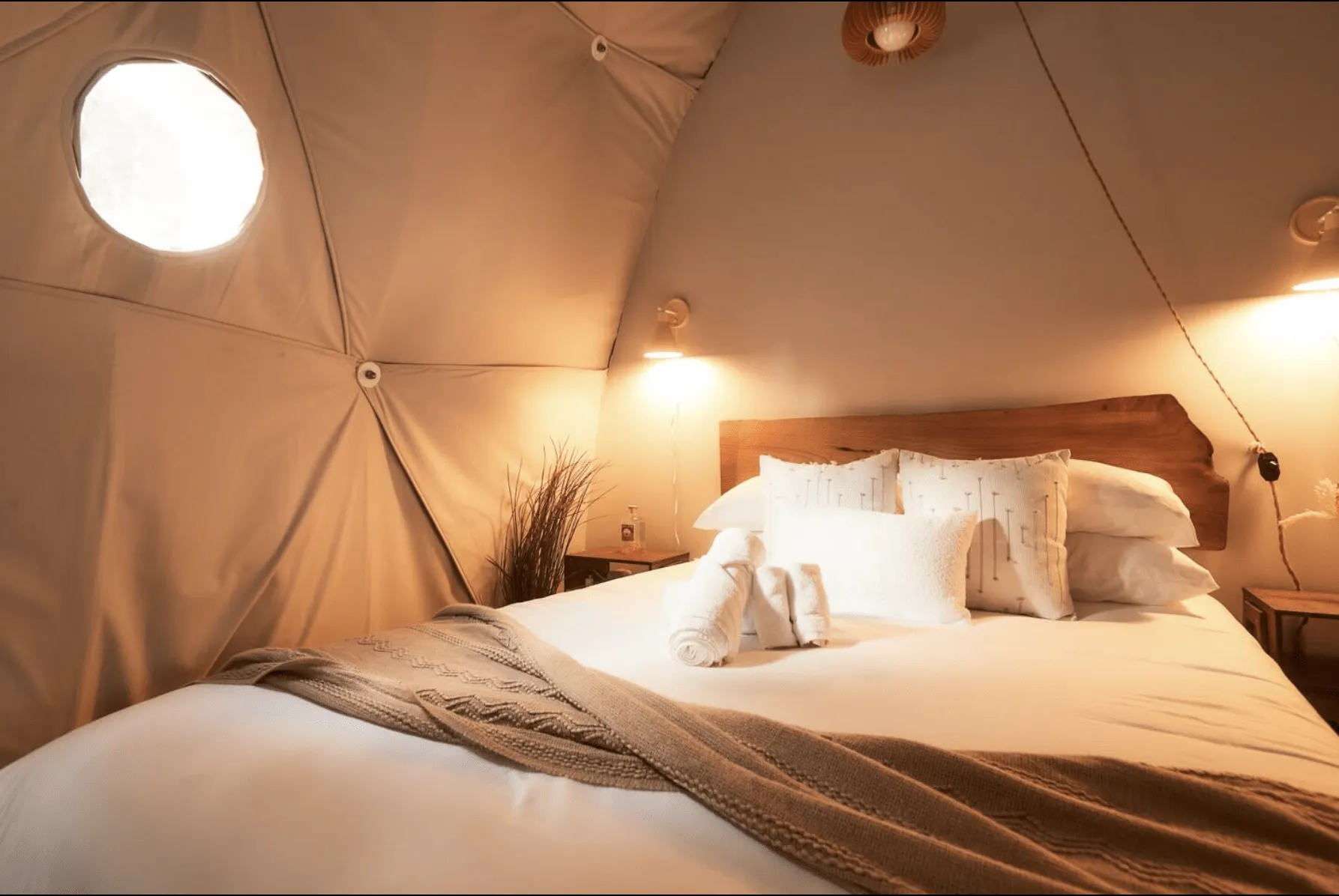 inside of geodesic dome with a bedroom