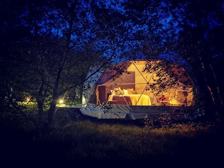 white geodesic dome at night