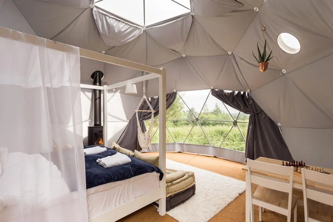 dome glamping resort bedroom interior 
