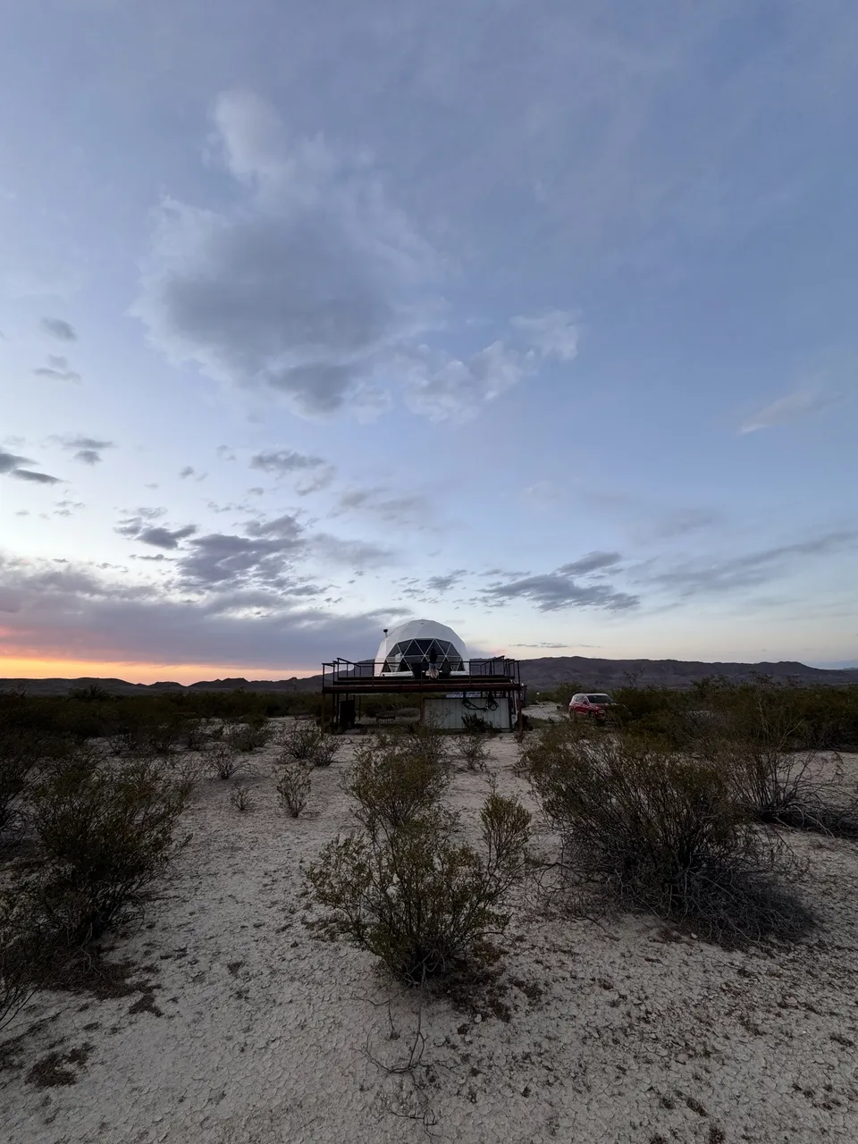 blue sky during sunset and a dome in Texas desert