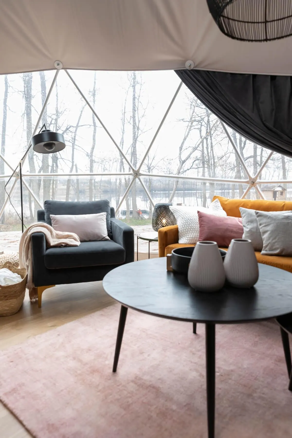 living area in fdomes glamping