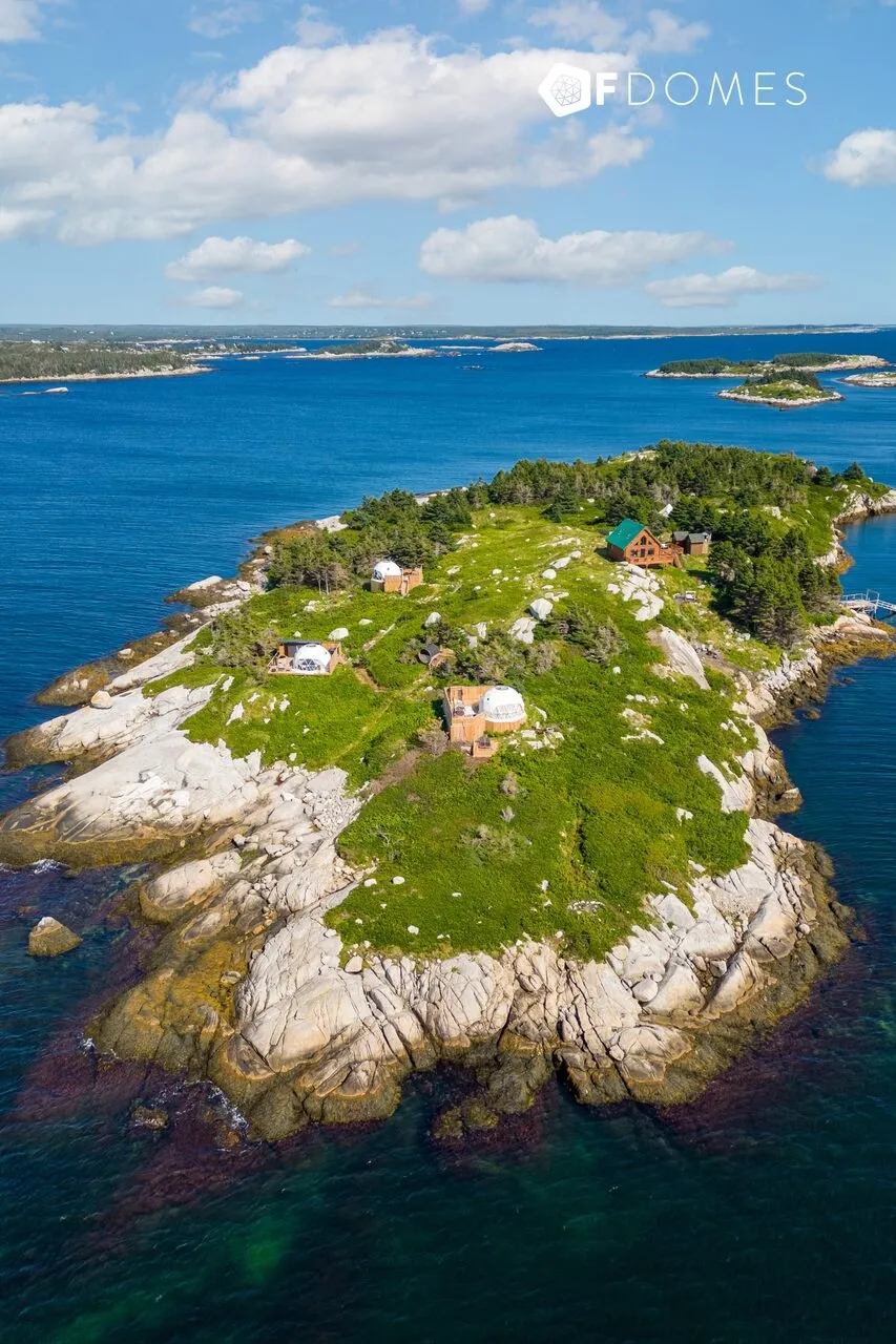 FDomes glamping houses on a island in Nova Scotia, Canada