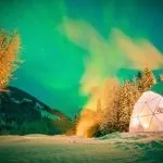 aurora borealis Skeena Heliskiing Base Camp in Canada