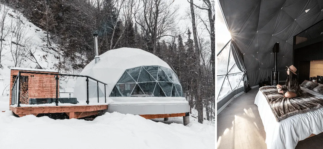 Domes in Charlevoix Quebec during snow day